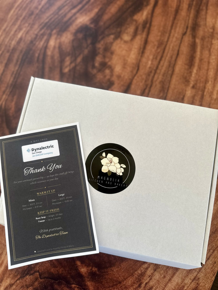 Magnolia corporate cookie gift box with a custom company thank you card